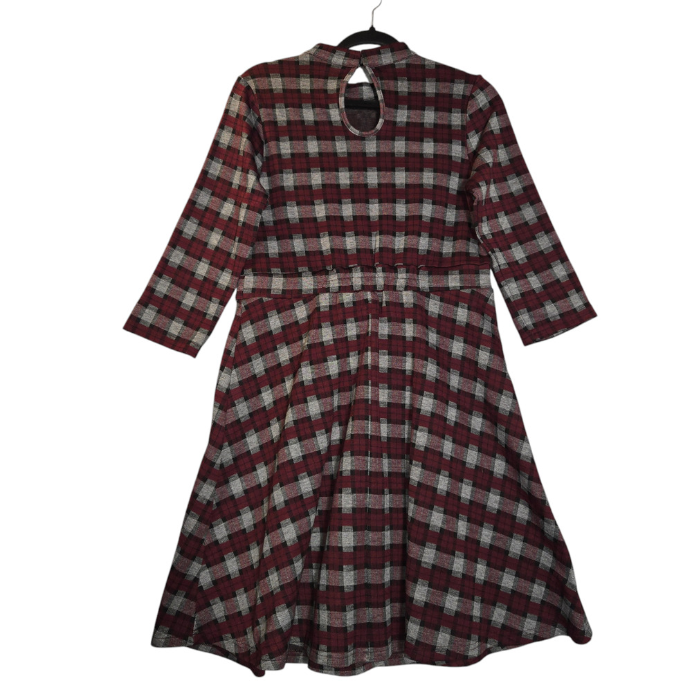 NWOT Modcloth Womens Large Fit & Flare Dress Plaid Burgundy Stretch Preppy - Picture 5 of 15